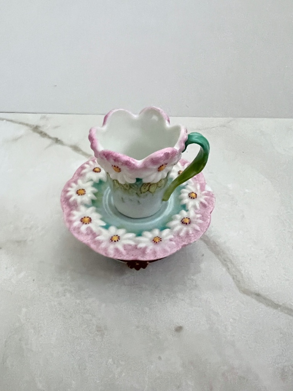 Vintage Limoges France Teacup & Saucer Trinket Box Hand Painted Rose Peint Main